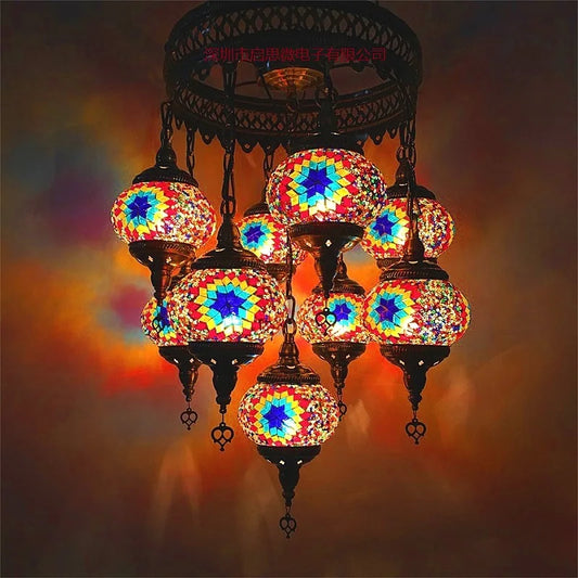 9 heads Turkish Mosaic Bohemian Pendant Lamp Vintage Art Deco.