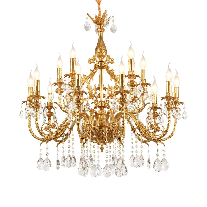 Stunning French Retro Copper Crystal Chandeliers Brass Candle Pendant Chandelier