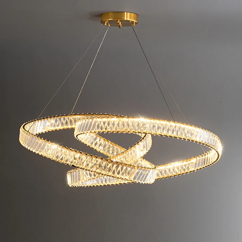 Modern Luxury Crystal Led Chandelier For Living Room Bedroom Dining Room Pendant Lamp Gold Luster Ring Design Suspension Light