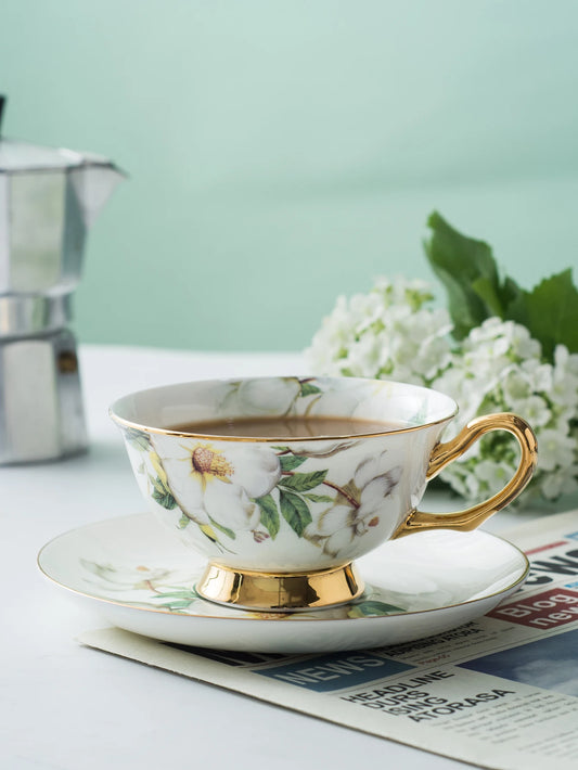 Quintessential Porcelain Afternoon Tea Floral Print Tea Cup and Saucer