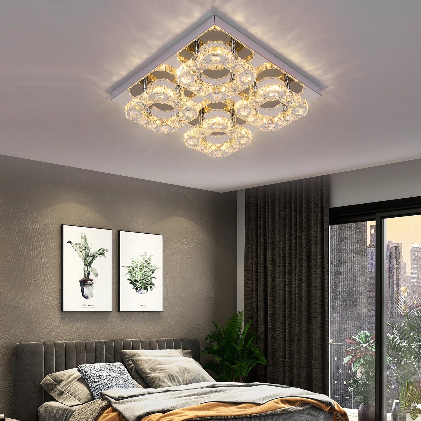 Modern K9 Crystal Ceiling Lamps Bedroom Led Chrome Chandelier Luminaires Lighting