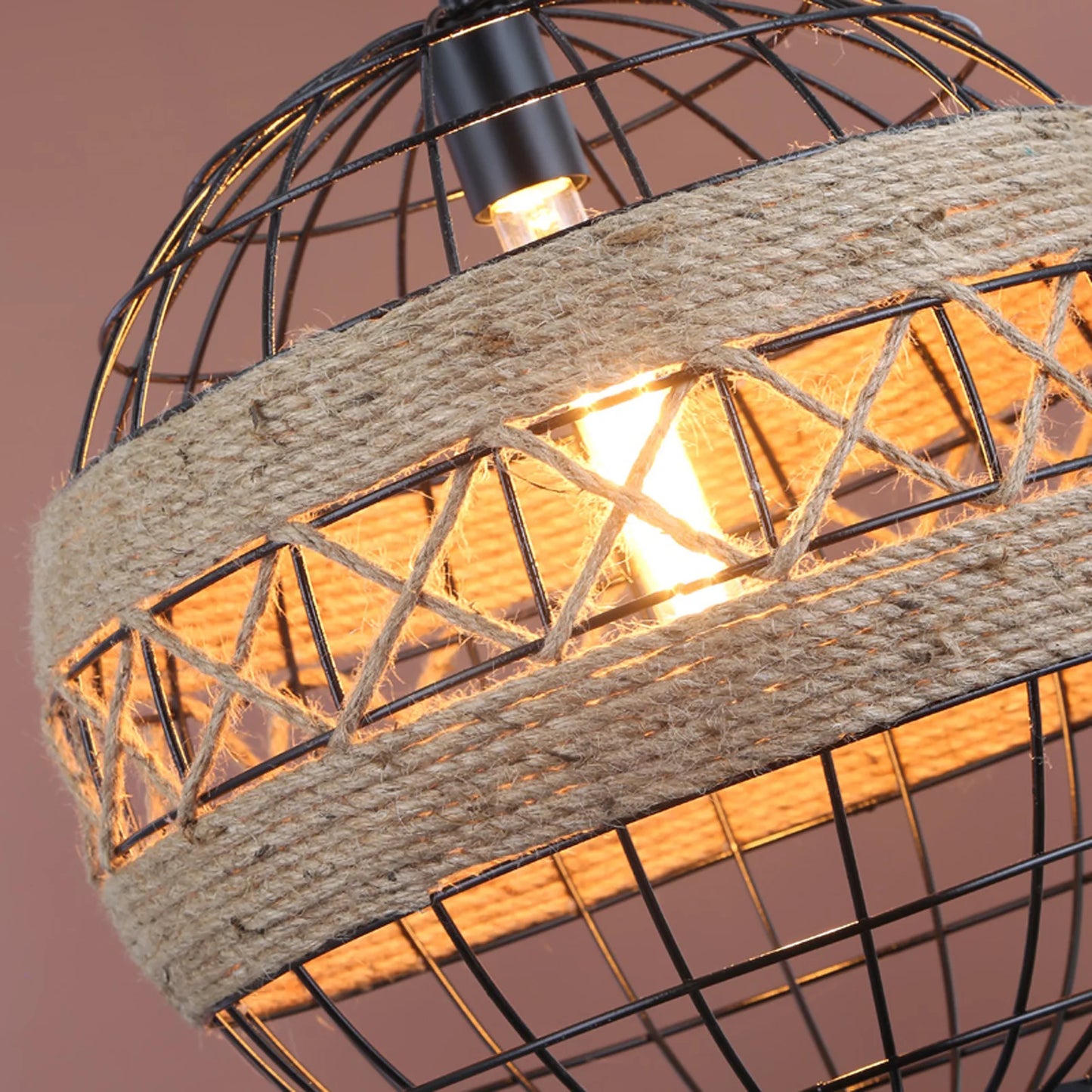 Retro Industrial Iron Hemp Rope Pendant Light Chandelier Vintage Loft Ceiling Fixture