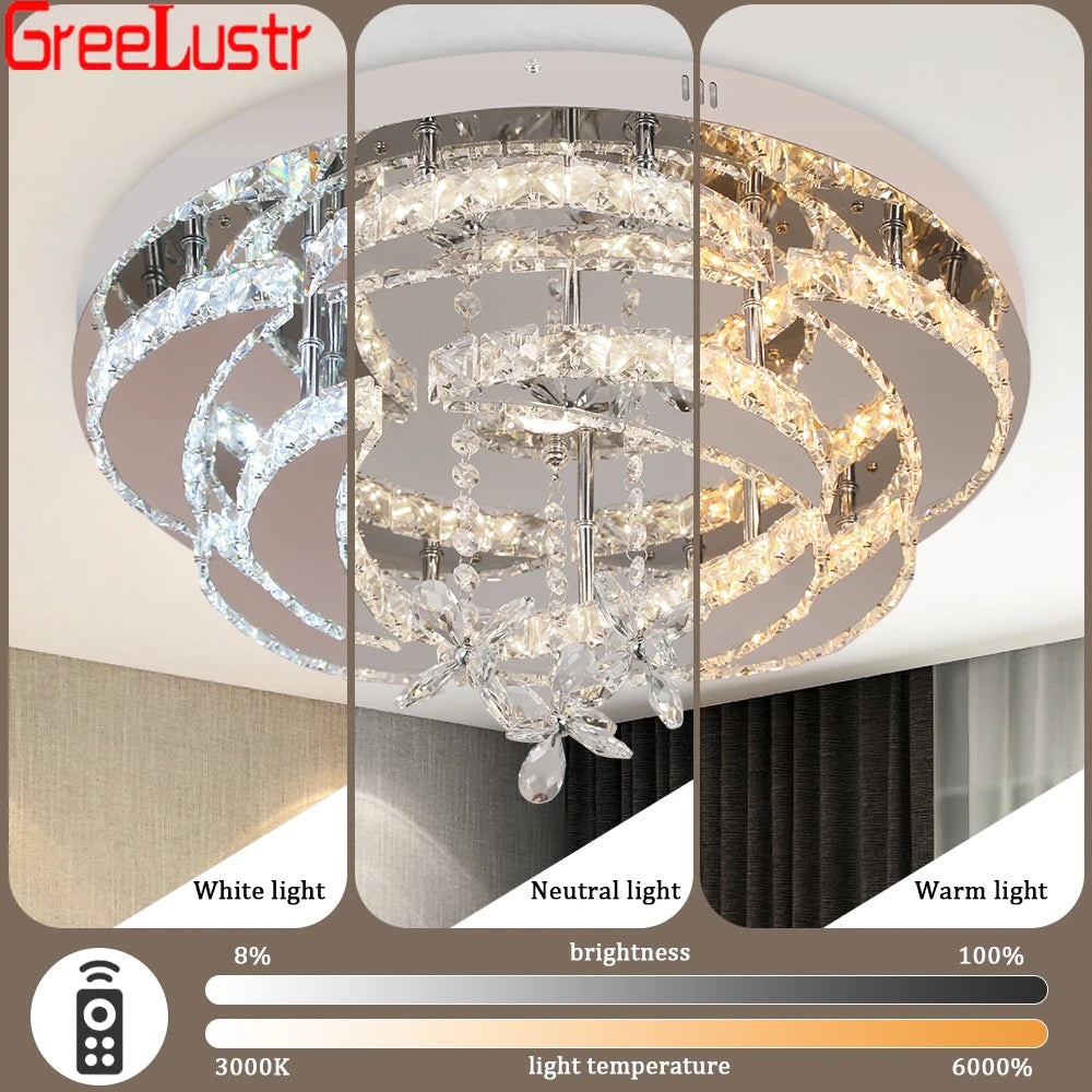 Modern Crystal Ceiling Chandelier Raindrop Flowers Remote Led Chandelier