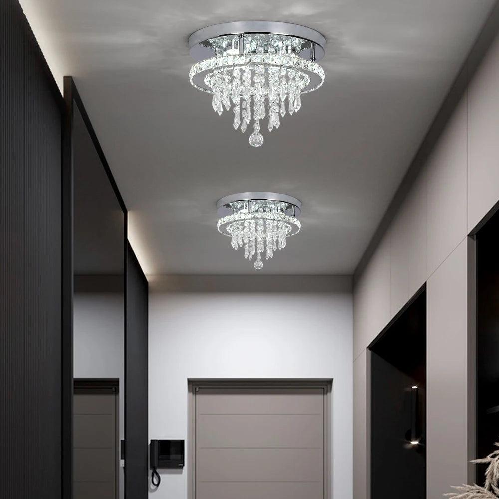 2pcs Modern Pendant Light Indoor K9 Crystal Led Drop Chandelier