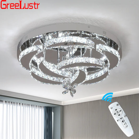 Modern Crystal Ceiling Chandelier Raindrop Flowers Remote Led Chandelier