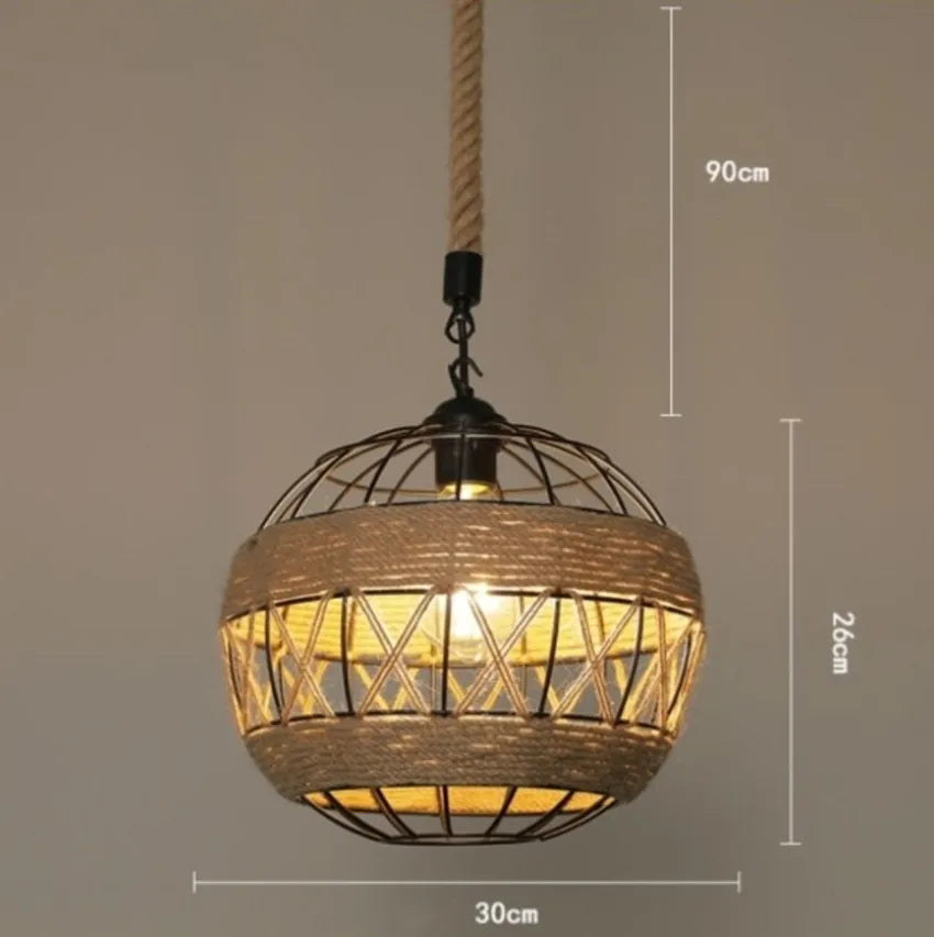 Retro Industrial Iron Hemp Rope Pendant Light Chandelier Vintage Loft Ceiling Fixture