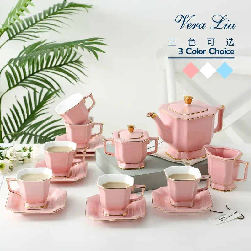 Elegant Living 15-piece ceramic high-end English afternoon tea set.