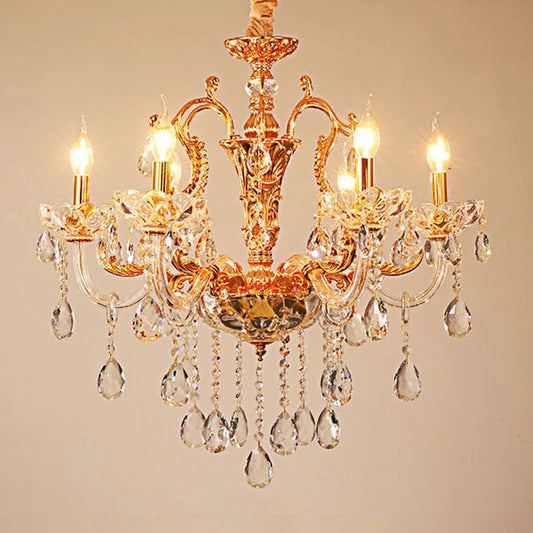 French Romantic Gold Crystal Chandelier Luxury Villa Hotel Hall  Atmospheric Pendent Lighting