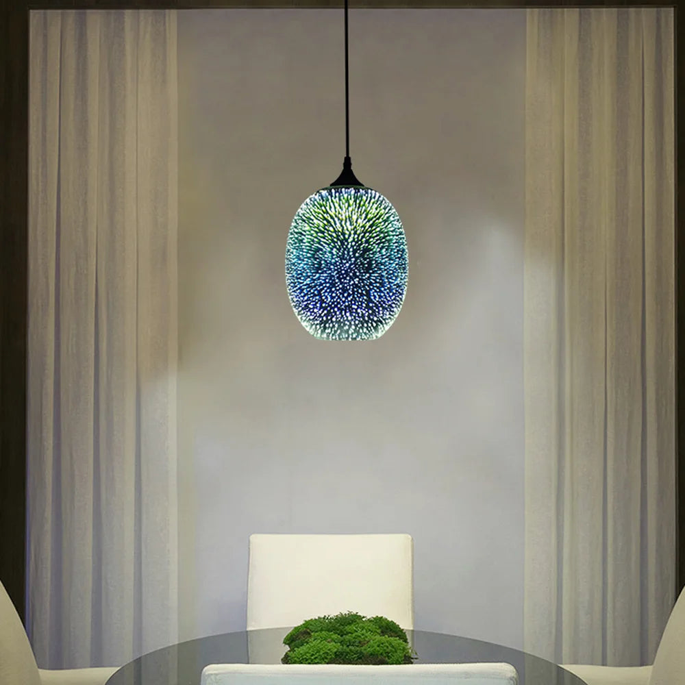 Modern 3D Glass Pendant Light Oval Firework Chandelier Light Fitting