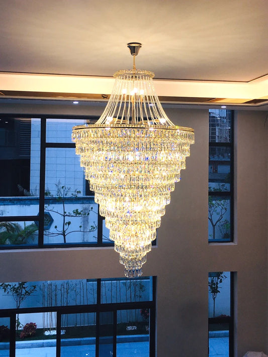 Luxury Crystal Large Chandelier Hotel Lobby Living Room Spiral Staircase Chandelier.