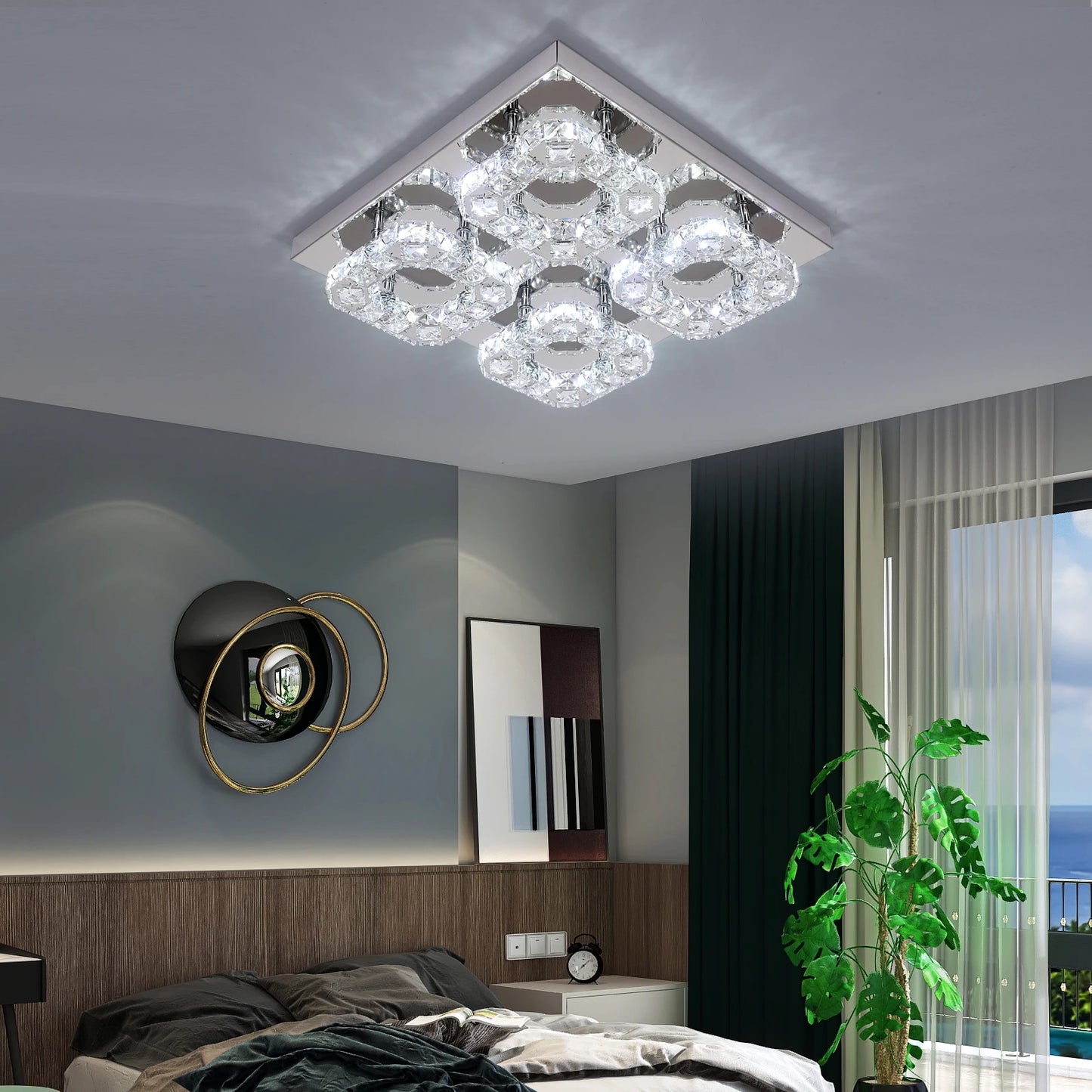 Modern K9 Crystal Ceiling Lamps Bedroom Led Chrome Chandelier Luminaires Lighting