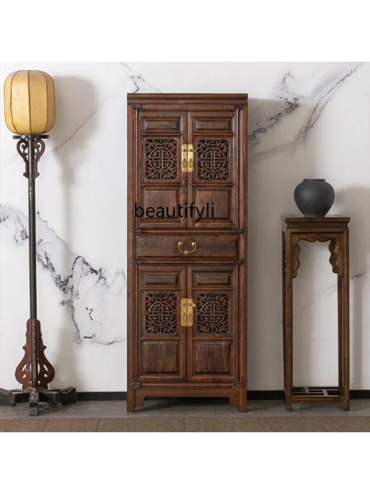 Chinese Style Hollow Flower Solid Wood Classical Vintage Cabinet Furniture