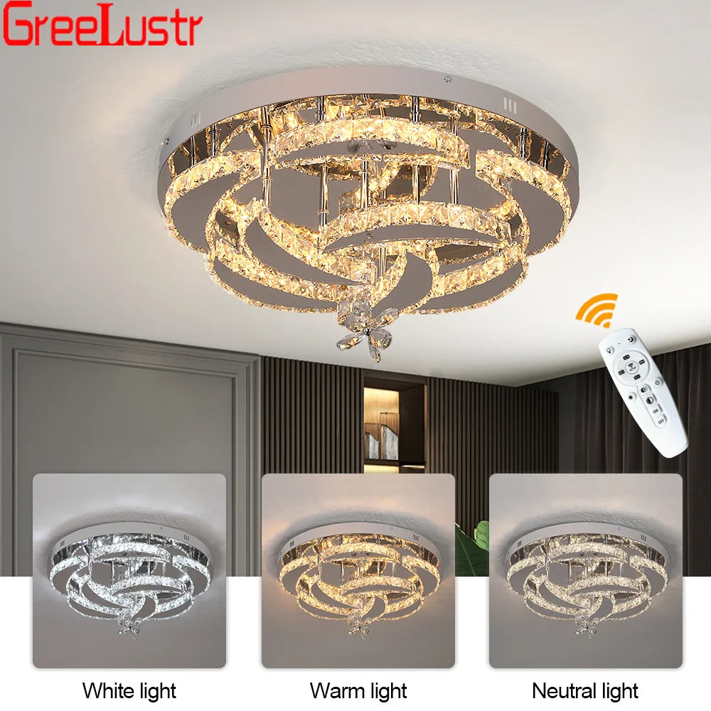 Modern Crystal Ceiling Chandelier Raindrop Flowers Remote Led Chandelier