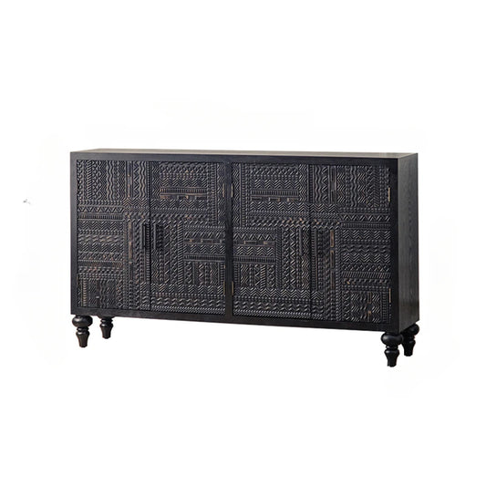 Black Japanese retro sideboard carved solid wood furniture luxury porch cabinet