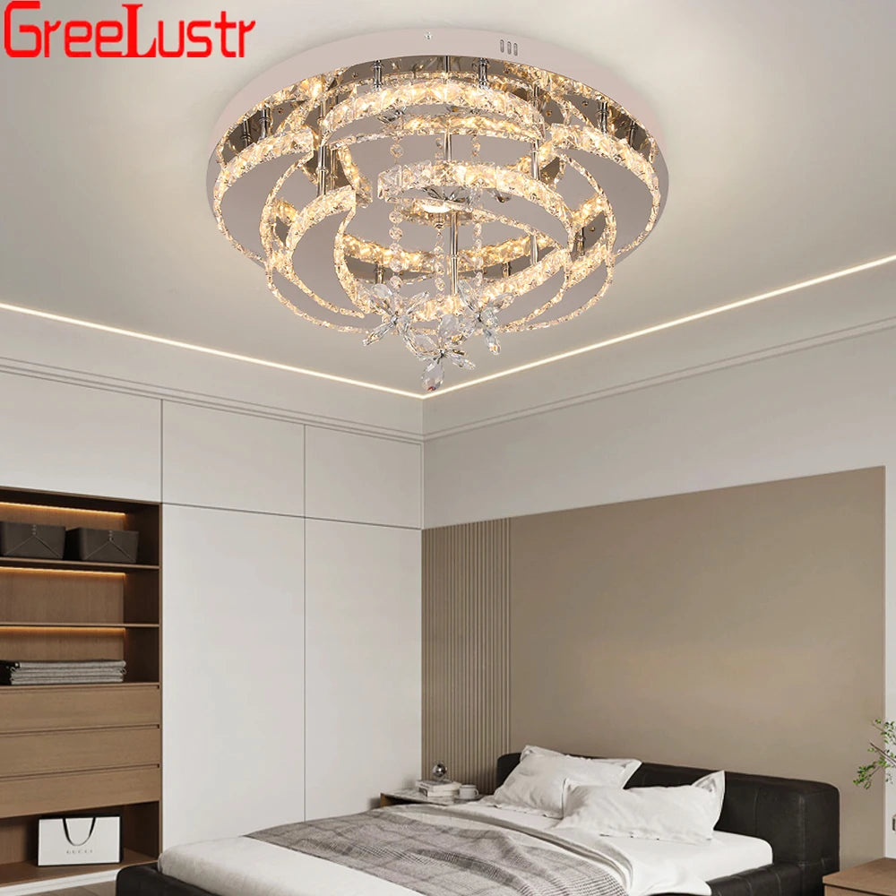 Modern Crystal Ceiling Chandelier Raindrop Flowers Remote Led Chandelier