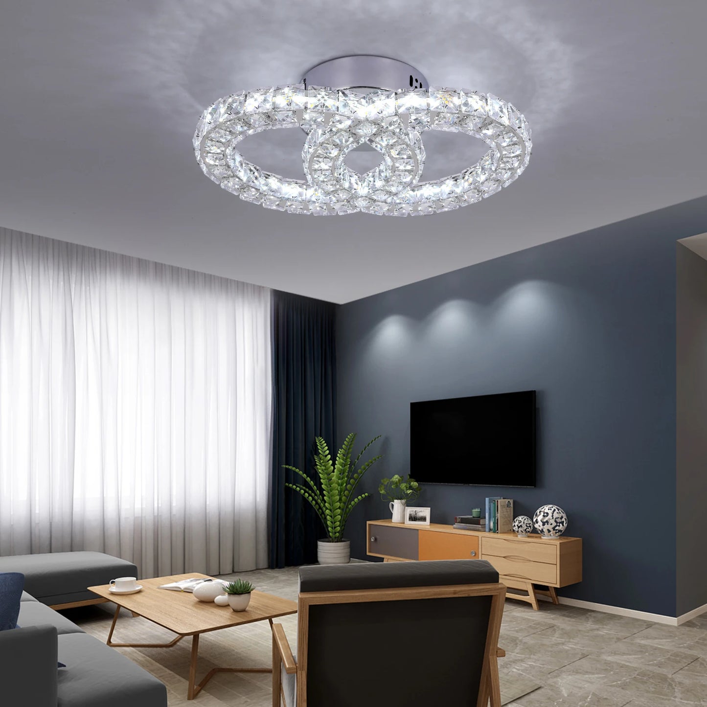 Crystal Led Ceiling Light 3 Side Crystal Chandeliers Changeable Lamp