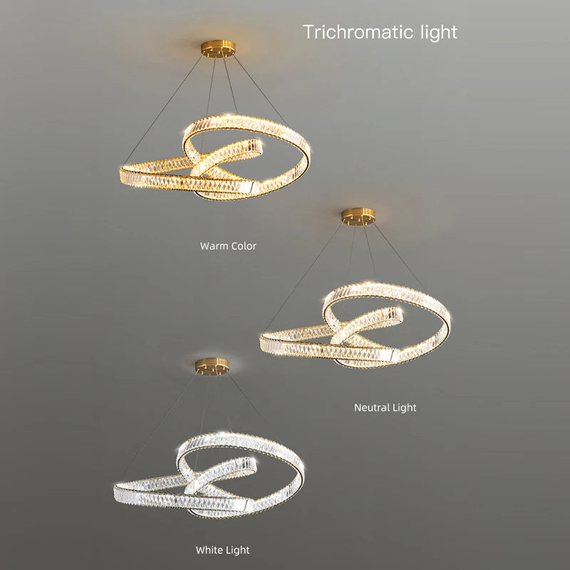 Modern Luxury Crystal Led Chandelier For Living Room Bedroom Dining Room Pendant Lamp Gold Luster Ring Design Suspension Light