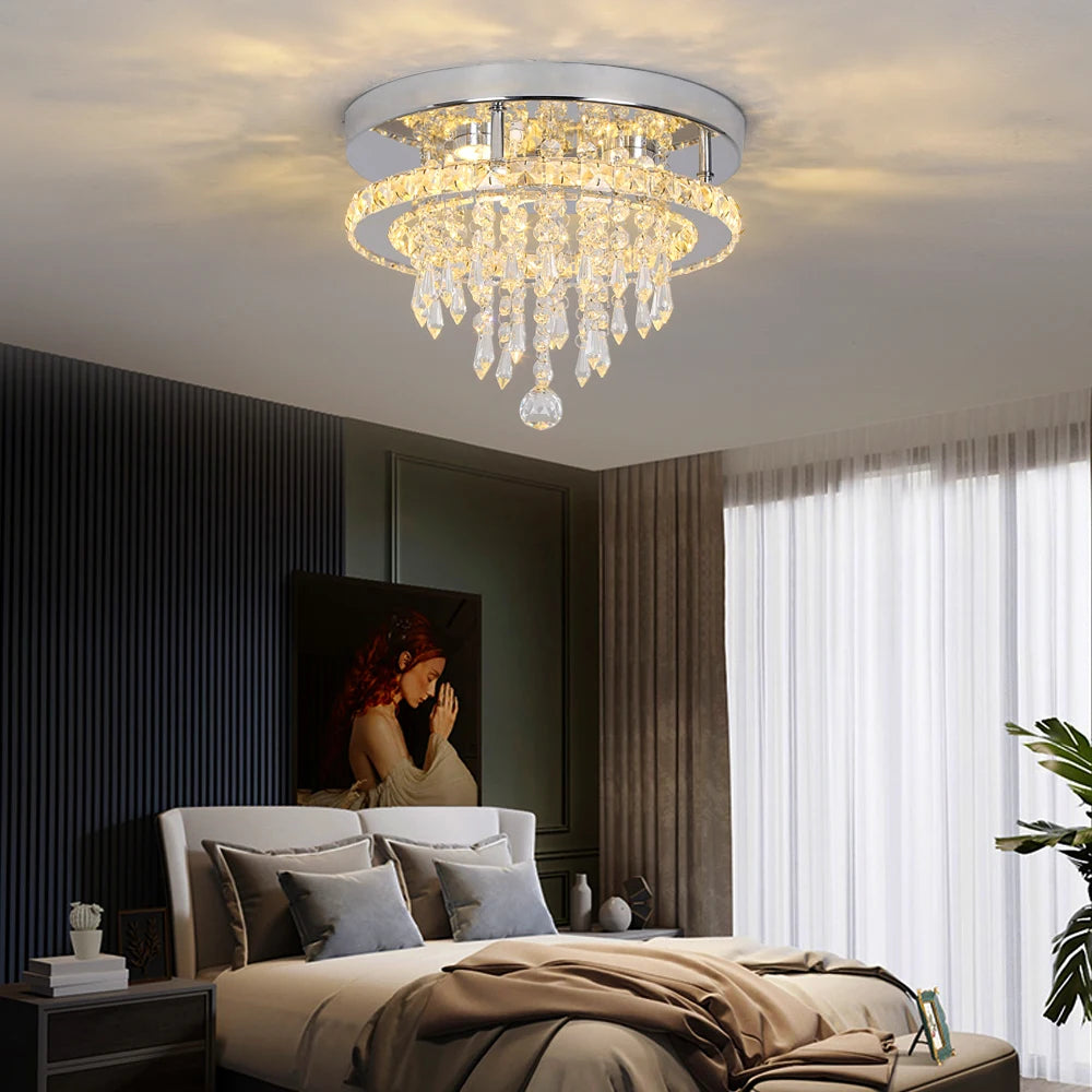 2pcs Modern Pendant Light Indoor K9 Crystal Led Drop Chandelier