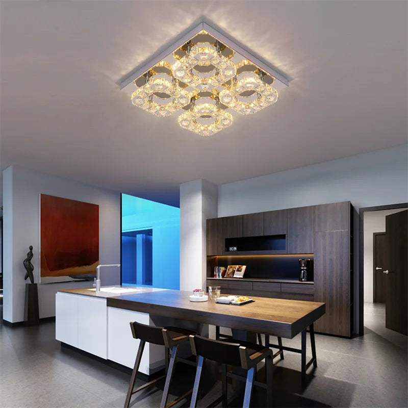 Crystal Led Ceiling Light 3 Side Crystal Chandeliers Changeable Lamp