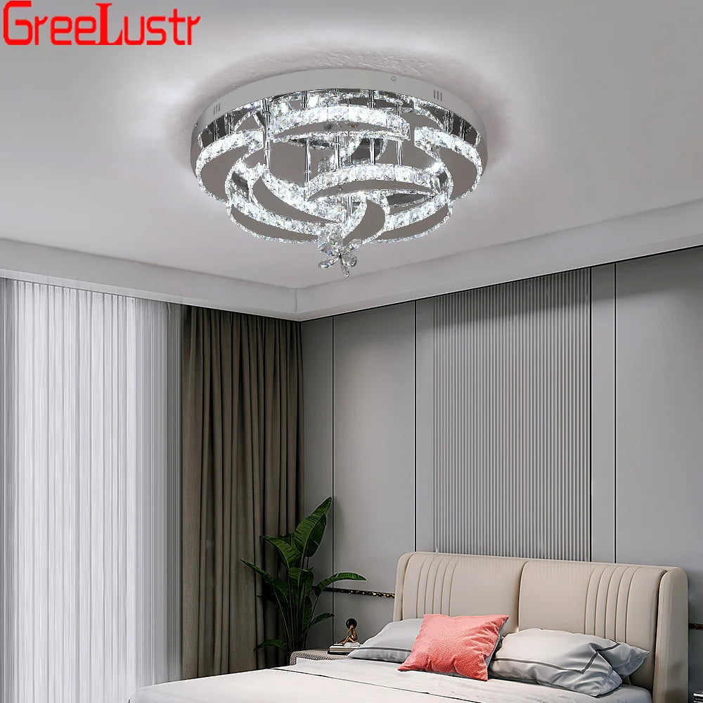 Modern Crystal Ceiling Chandelier Raindrop Flowers Remote Led Chandelier