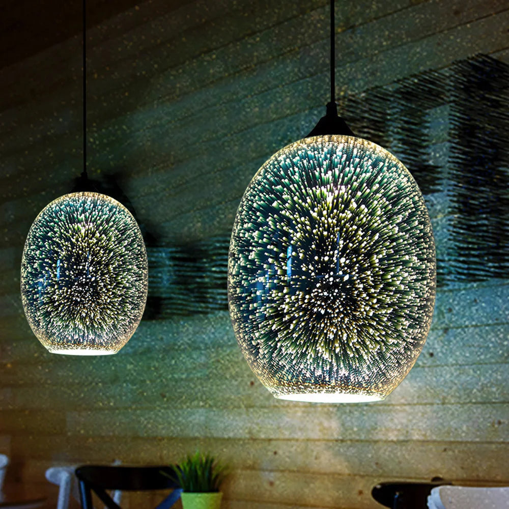 Modern 3D Glass Pendant Light Oval Firework Chandelier Light Fitting